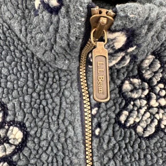 L.L. Bean Youth Unisex Floral Quarter Zip Cropped Fleece Jacket Blue White Small - Picture 3 of 8